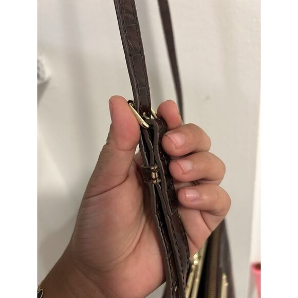 Vintage Y2K Nine West Patent Leather Croc Crossbody Brown Pocket Bag Kisslock - Picture 5 of 9